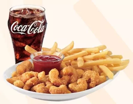 Popcorn Shrimp Basket w/Drink
